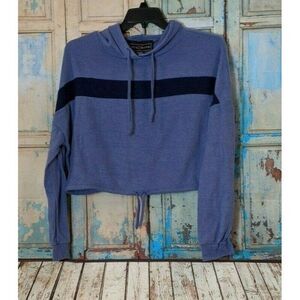 Polly & Esther Womens XL Blue Hooded Cropped Sweater Drawstring Waist Super Soft